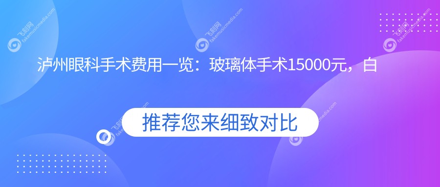 泸州眼科手术费用一览：玻璃体手术15000元，白内障与眼矫正同为5000元，专业推荐不容错过